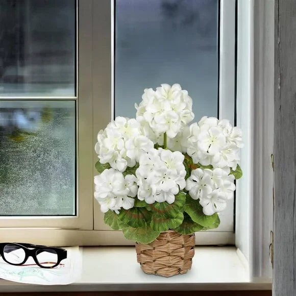 Artificial Flower White Basket Plant Potted Silk Realistic Lush Home Table Decor - Picture 6 of 6